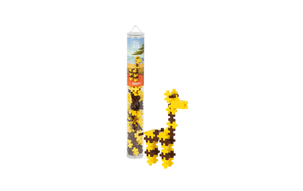 Plus Plus 100 piece giraffe building toy in yellow and brown for creative construction fun