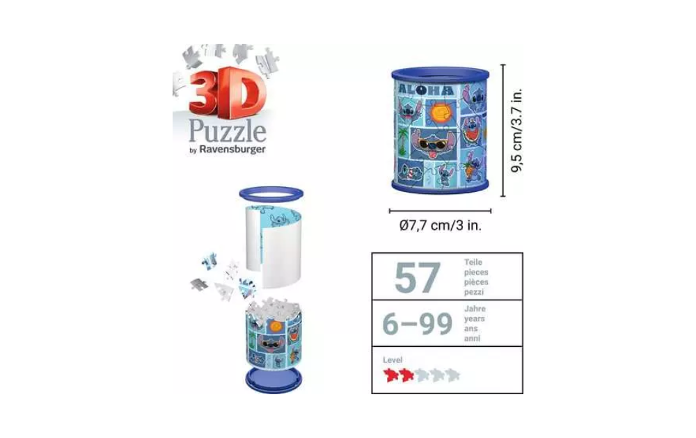 Ravensburger 3D Disney Stitch jigsaw puzzle with 57 pieces and vibrant Aloha design