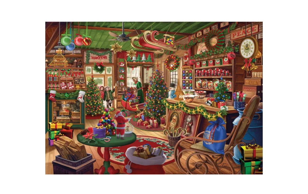 Wentworth 40 piece festive jigsaw for adults showcasing a Christmas-themed scene with decorations and gifts