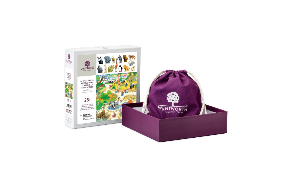 Wooden Jigsaw - Animal Park 28 Piece Puzzle with 14 Stand-Up Characters by Wentworth - The Jigsaw Cellar