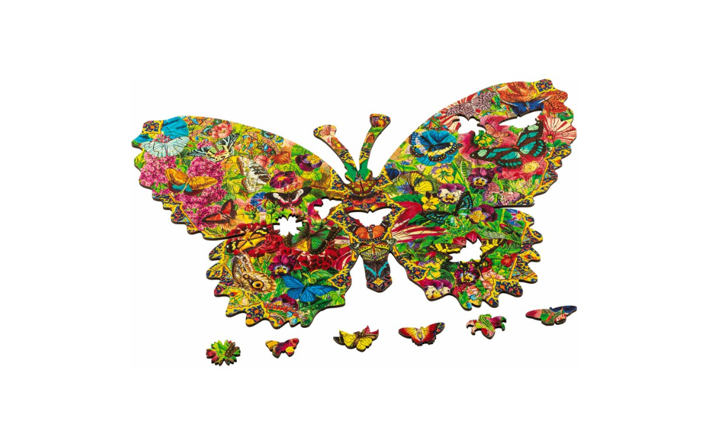 Wooden Jigsaw - Butterfly Kaleidoscope 210 Piece Shaped Puzzle by Wentworth - The Jigsaw Cellar