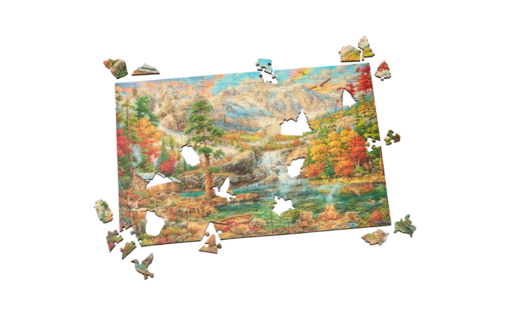 Almost Heaven 40 Piece Wentworth Wooden Jigsaw Puzzle depicting a scenic mountain landscape
