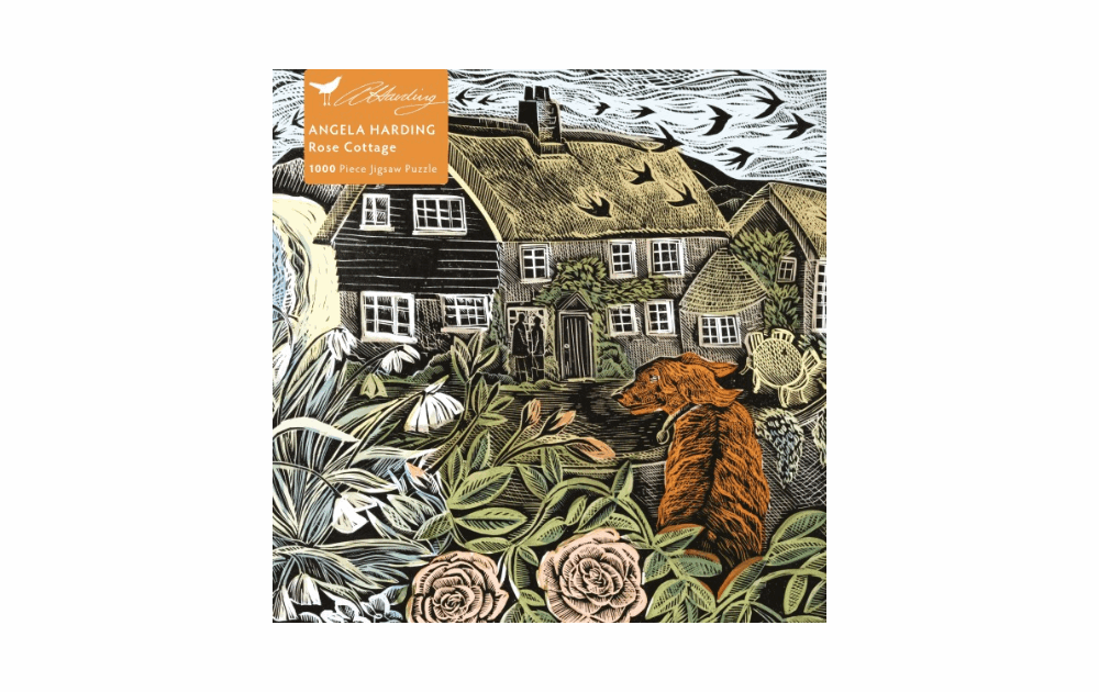 Flametree Rose Cottage 1000 piece puzzle featuring a beautifully illustrated cottage surrounded by nature
