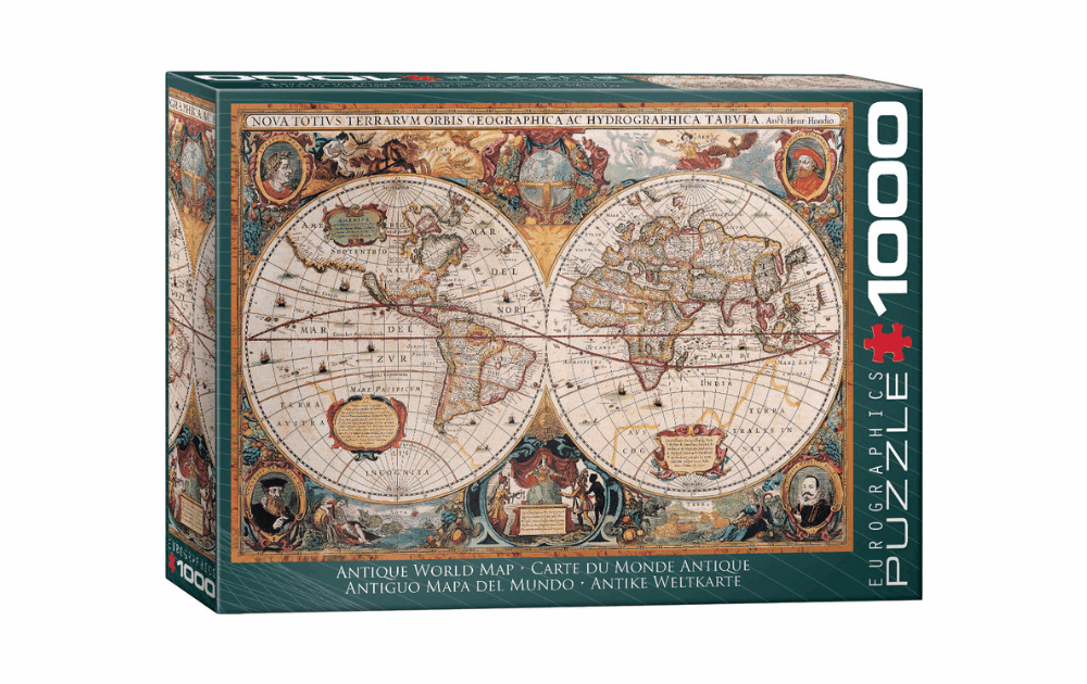 Eurographics Antique World Map puzzle featuring a detailed vintage map design with 1000 pieces