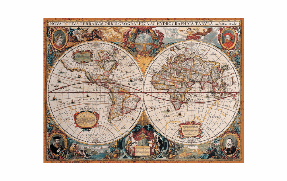 Eurographics Antique World Map puzzle featuring detailed cartography and vintage illustrations