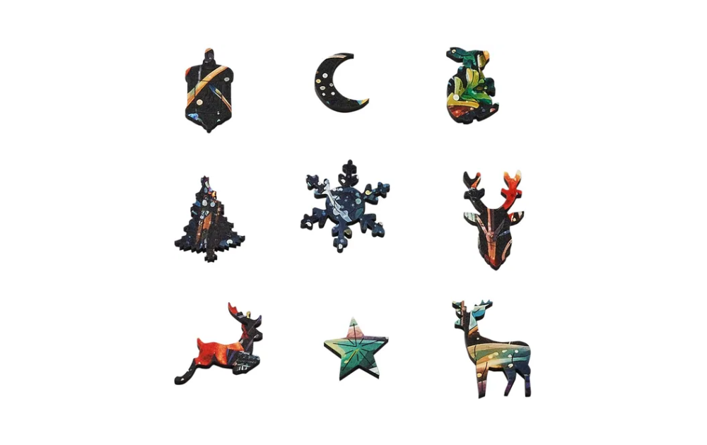 Unique pieces of the Aspen Glow 240 piece puzzle by Wentworth featuring vibrant designs