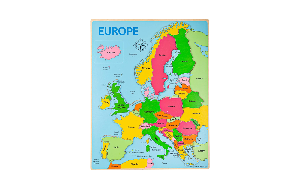 Europe wooden inset puzzle by Bigjigs Toys featuring colorful country outlines for educational play