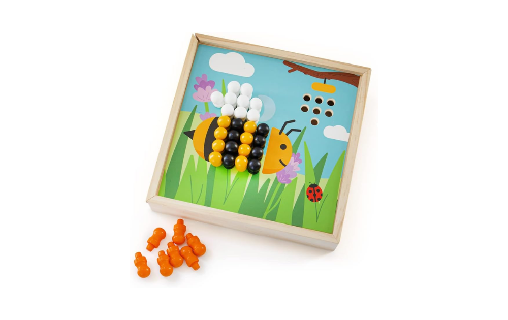 Garden Art Peg Board for kids with colorful beads and playful design for creative play