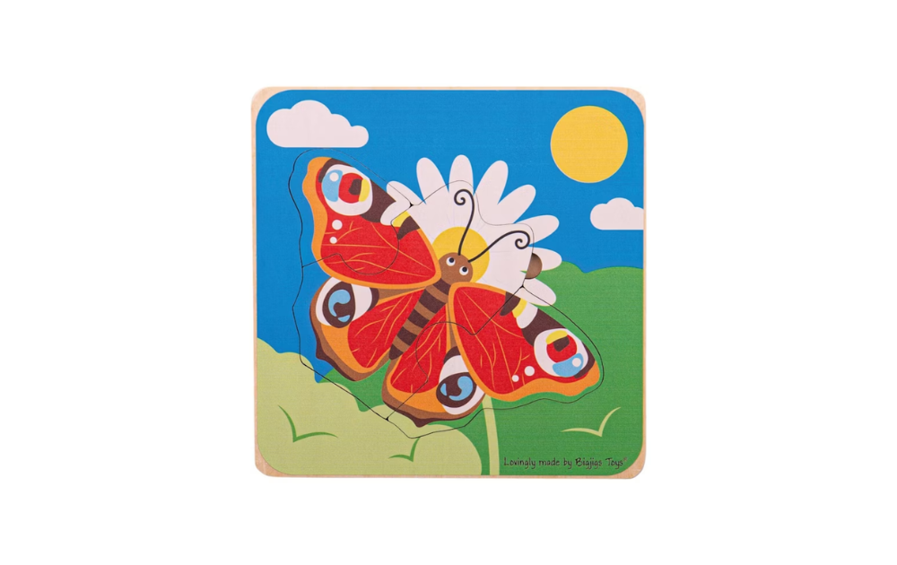 Lifecycle Puzzle - Butterfly from Bigjigs featuring a colourful butterfly on a flower with a sunny background