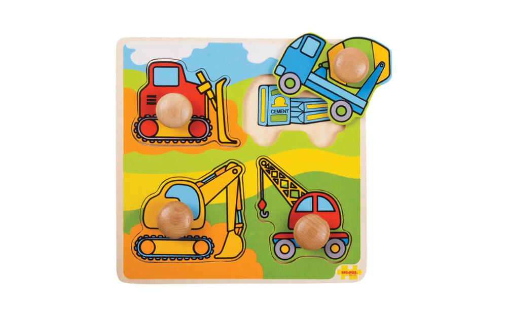 My First Peg Puzzle Bigjigs featuring construction vehicles for toddlers with colorful design