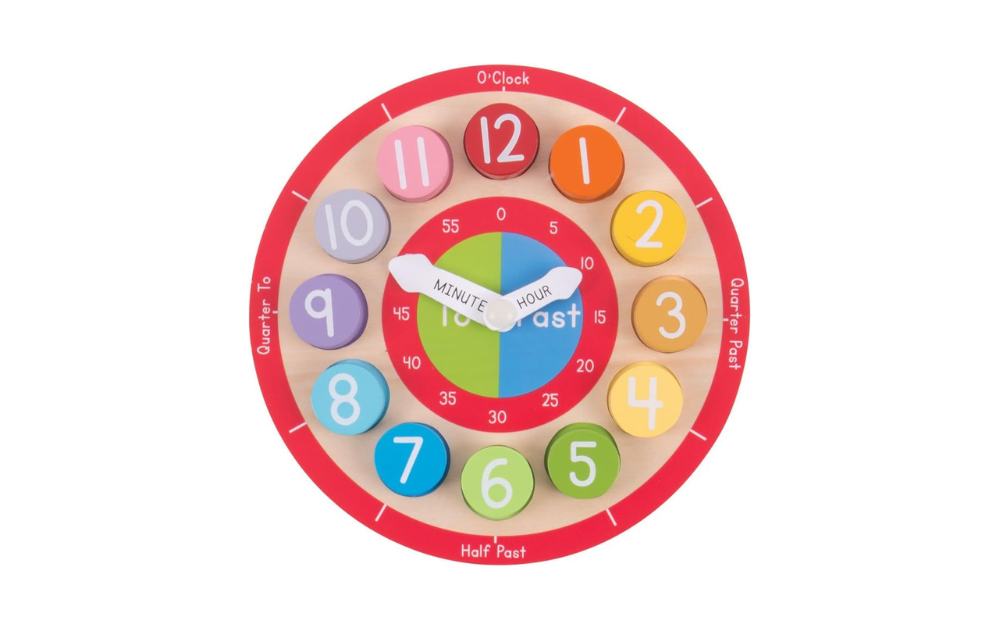 Bigjigs Teaching Clock Puzzle with Colorful Numbers and Moveable Hands for Learning Time