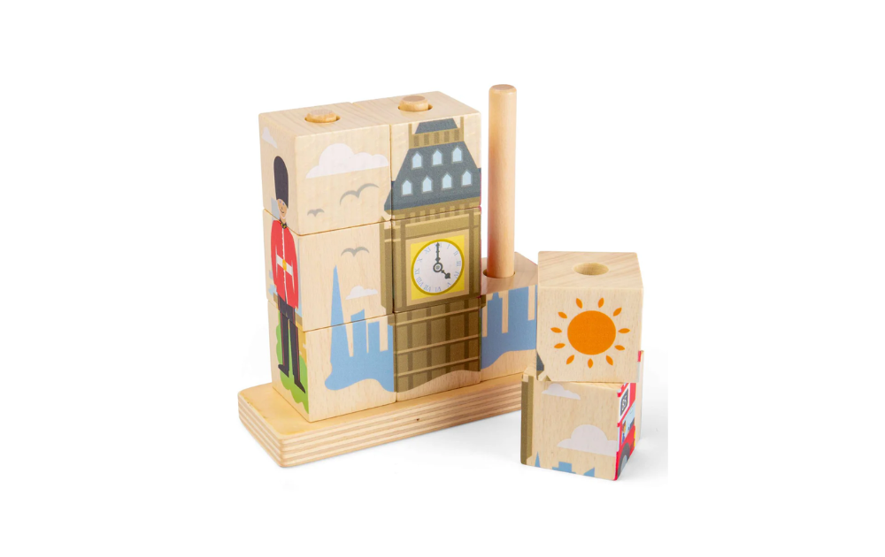 Stacking Puzzle - London by Bigjigs Toys featuring iconic London landmarks and 5 wooden blocks