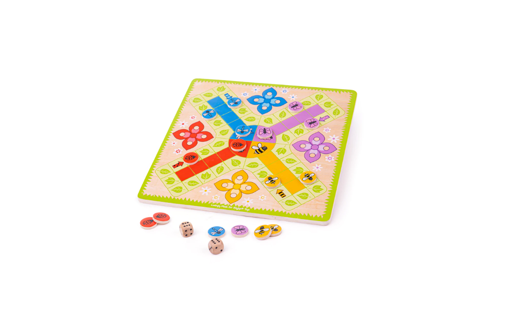 Colorful Wooden Ludo Game for kids by Bigjigs Toys, perfect for family game nights