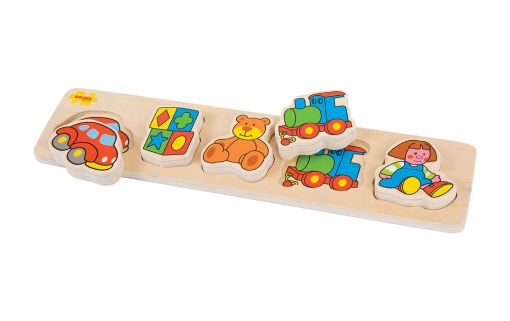 Chunky Lift and Match Toys Puzzle by Bigjigs, colorful wooden matching toys for toddlers with bright illustrations