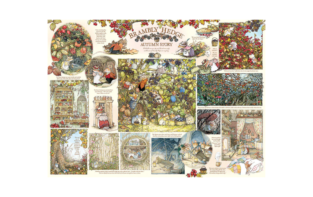 Cobble Hill Brambly Hedge Autumn Story jigsaw puzzle featuring charming illustrations of woodland scenes