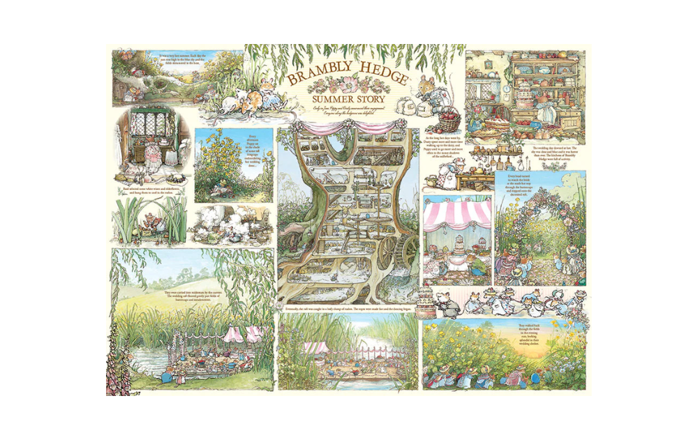 Cobble Hill 100 Piece Bramby Hedge Summer Story Jigsaw Puzzle featuring charming country scenes and woodland creatures