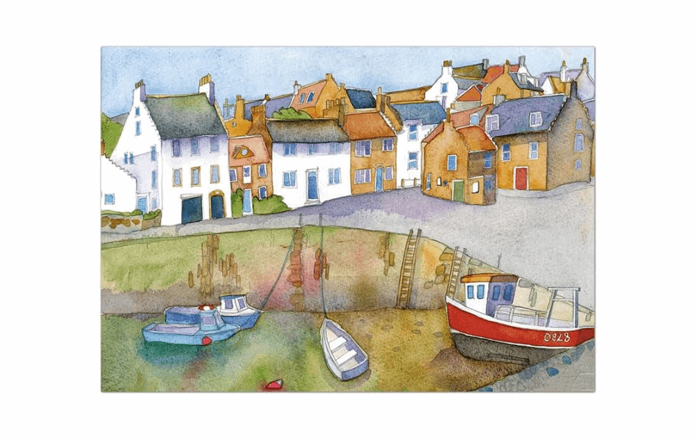 Emma Ball Calm Harbour 1000 piece puzzle featuring colorful houses and boats by the water