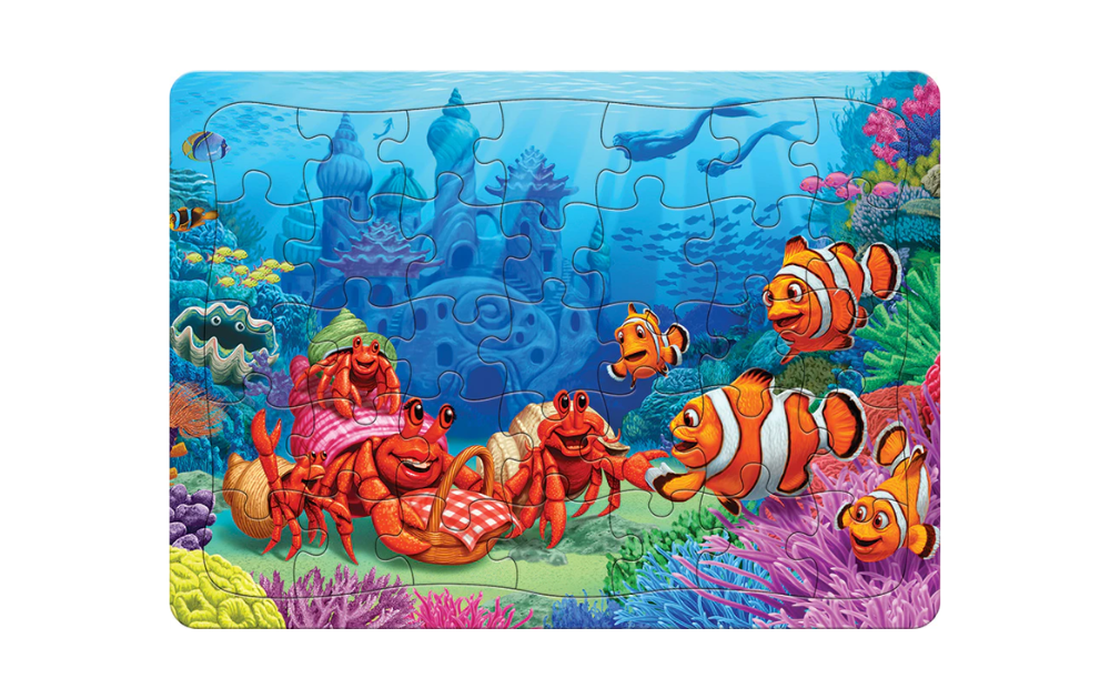 Cobble Hill 35 piece tray puzzle for children featuring vibrant underwater scene with crabs and clownfish