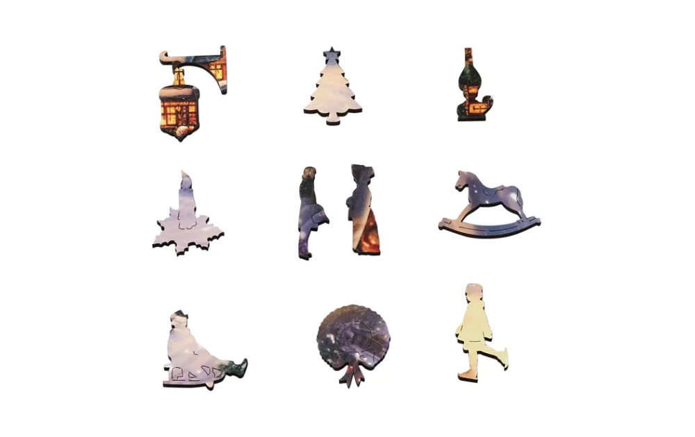 Intricate Wentworth Christmas wooden jigsaw for adults featuring festive themed puzzle pieces