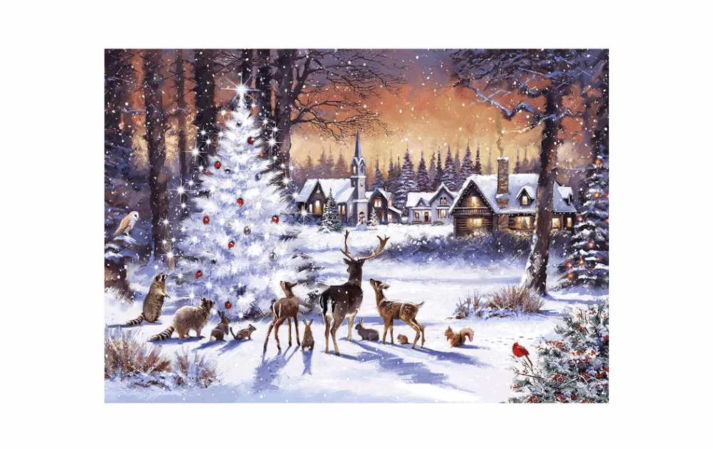 Wentworth Christmas wooden jigsaw puzzle featuring a snowy scene with deer and a festive tree