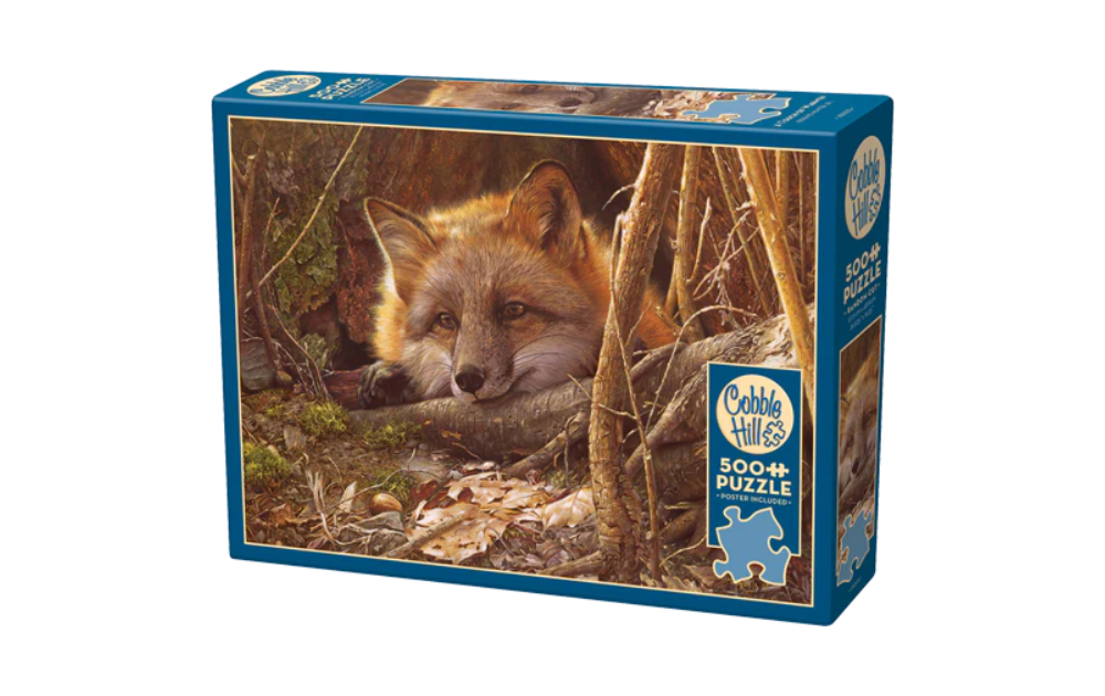 Cobble Hill A Touch of Warmth large puzzle featuring a fox in a natural setting with vibrant colors