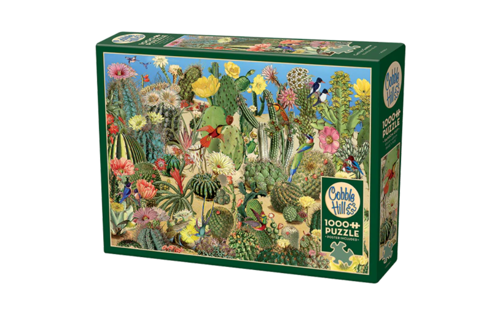 Cactus Garden 1000 Piece Jigsaw Puzzle by Cobble Hill featuring a vibrant assortment of cacti and flowers