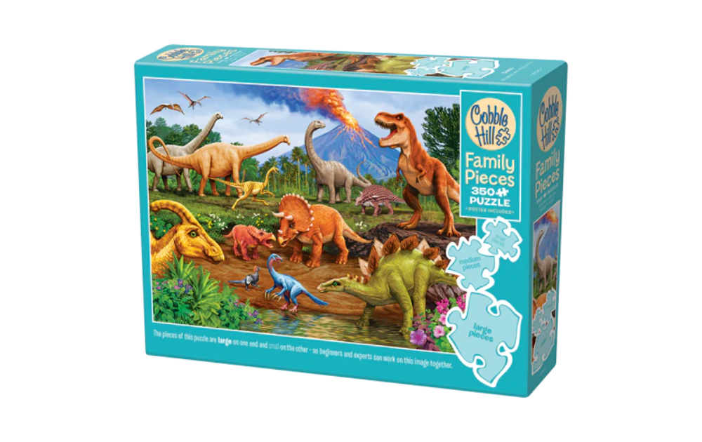 Cheatwell family jigsaw puzzle 350 pieces box showing colourful dinosaur scene ideal for family game nights