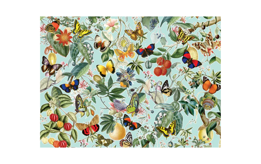 Fruit & Flutterbies 1000 Piece Jigsaw Puzzle by Cobble Hill featuring vibrant butterflies and fruits