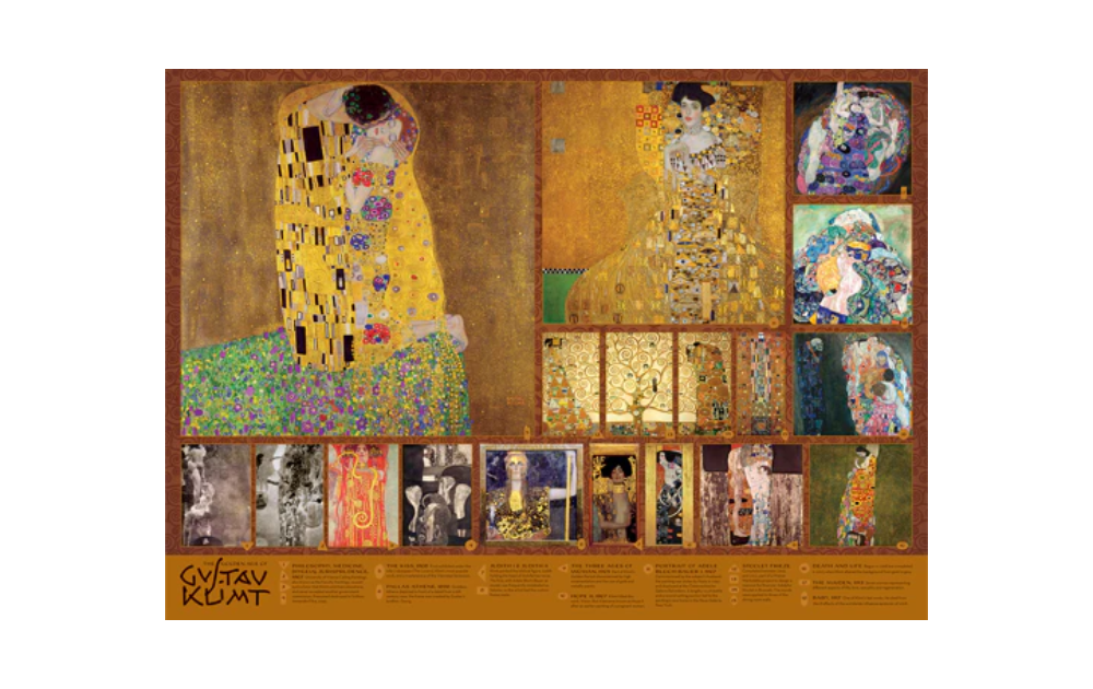 Cobble Hill Klimt jigsaw puzzle 1000 pieces featuring iconic artworks in vibrant colors