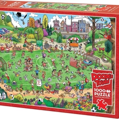 Offside Antics Doodle Town 1000 Piece Jigsaw Puzzle by Cobble Hill featuring a vibrant park scene