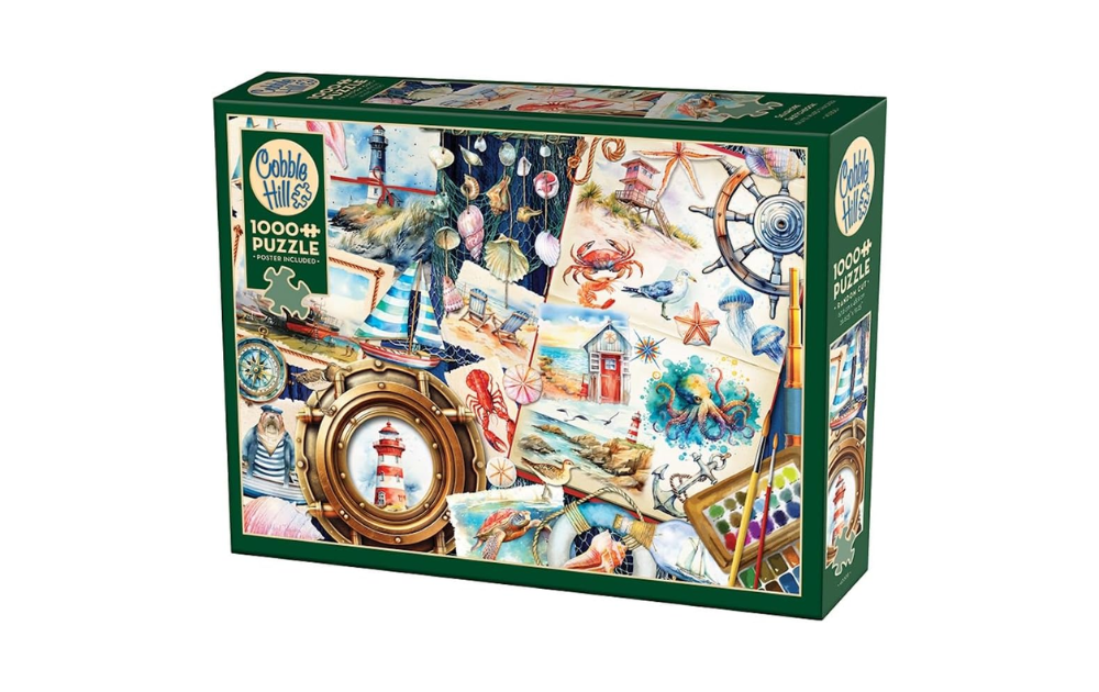 Seashore Sketchbook 1000 Piece Jigsaw Puzzle by Cobble Hill featuring coastal scenes and vibrant artwork
