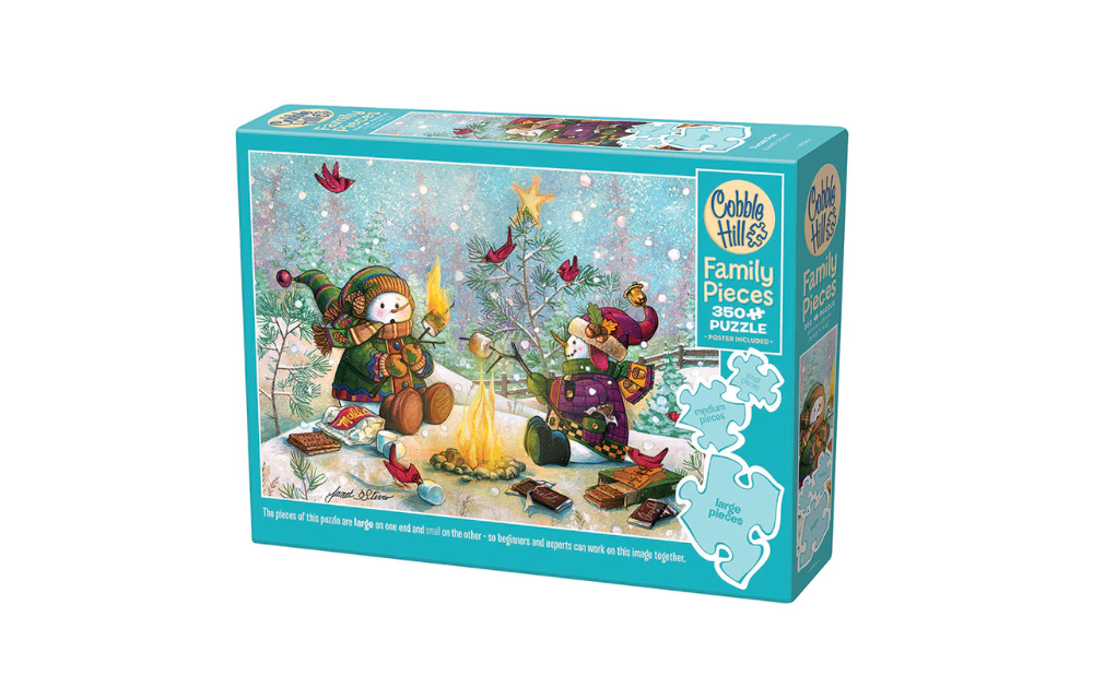 Cobble Hill S'more Fun jigsaw puzzle featuring kids enjoying a winter campfire scene