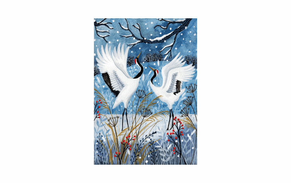 Wentworth Dancing Cranes 500 piece jigsaw showcasing elegant cranes in a winter landscape