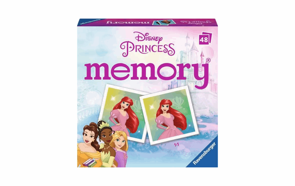 Ravensburger Disney Princess Memory Game box featuring colorful princess illustrations for kids' entertainment