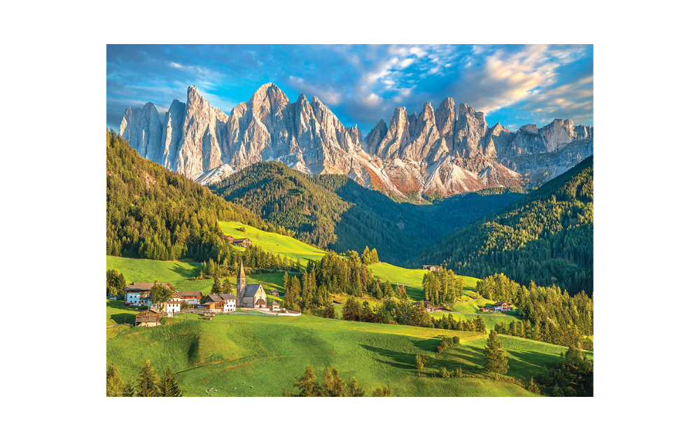 Eurographics Dolomites 1000 piece jigsaw puzzle featuring stunning mountain scenery and lush green valleys