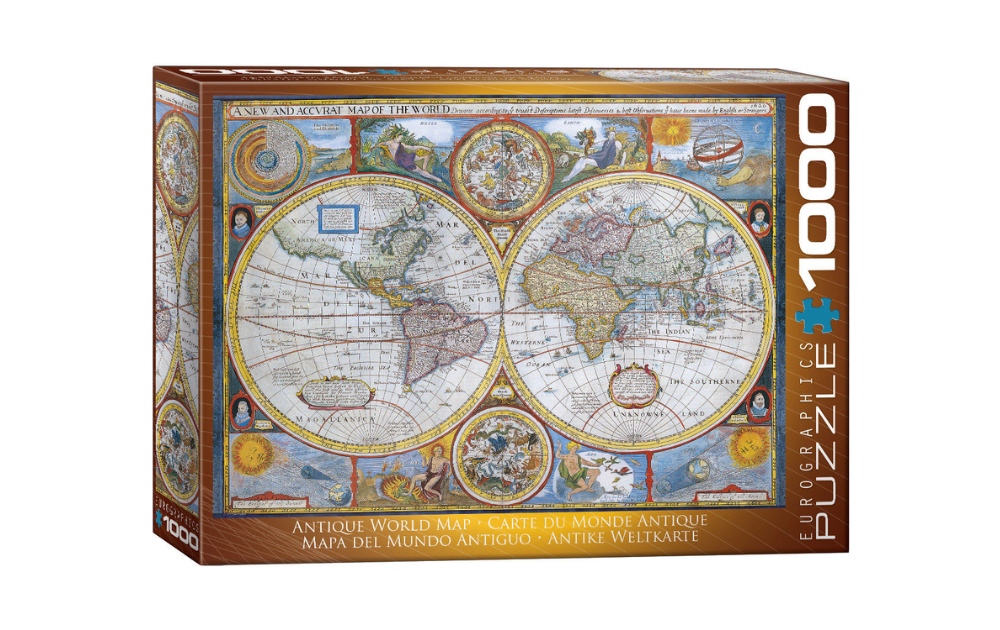 Antique World Map 1000 Piece Jigsaw Puzzle from Eurographics, featuring historical map illustrations