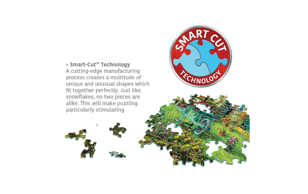 Eurographics masterpieces puzzle showing partially assembled nature jigsaw pieces and Smart Cut logo