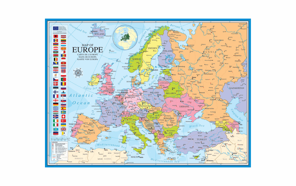 Eurographics Europe map jigsaw puzzle featuring detailed country borders and flags of Europe