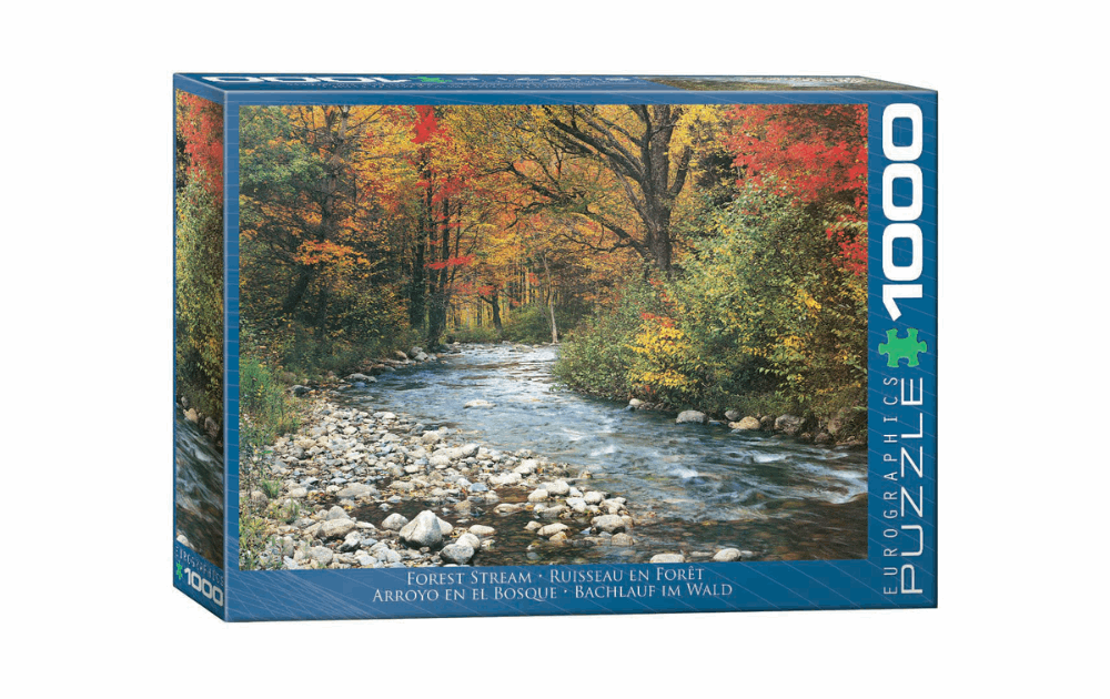 Eurographics Forest Stream puzzle featuring a serene river scene with vibrant autumn foliage
