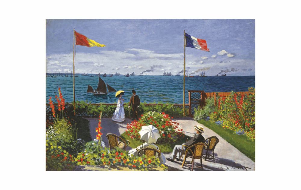 Eurographics Garden at Sainte-Adresse puzzle featuring a serene seaside garden scene with vintage figures