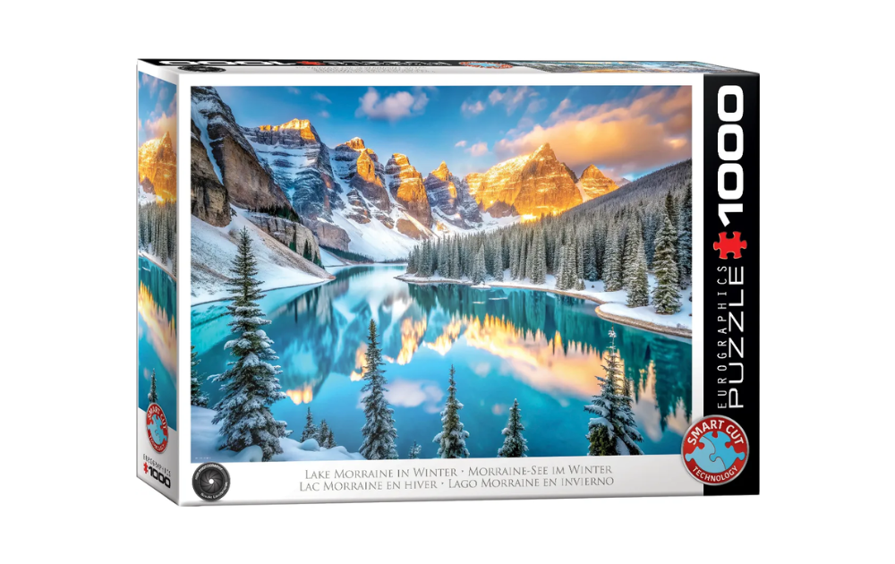Eurographics Lake Moraine puzzle featuring a scenic winter landscape with mountains and a serene lake