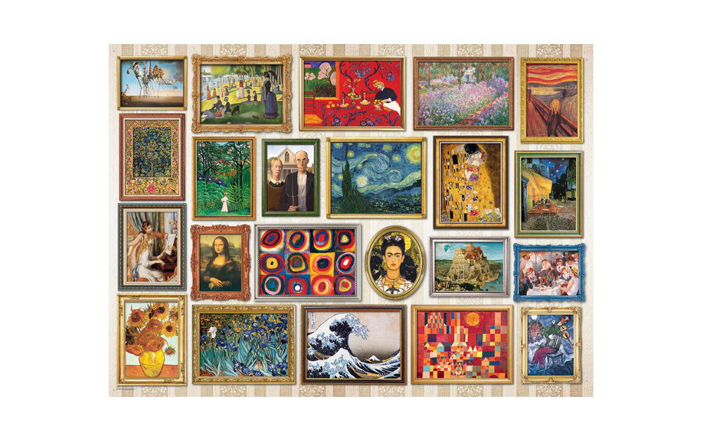 Masterpieces 1000 Piece Jigsaw Puzzle from Eurographics featuring famous artworks in a gallery layout