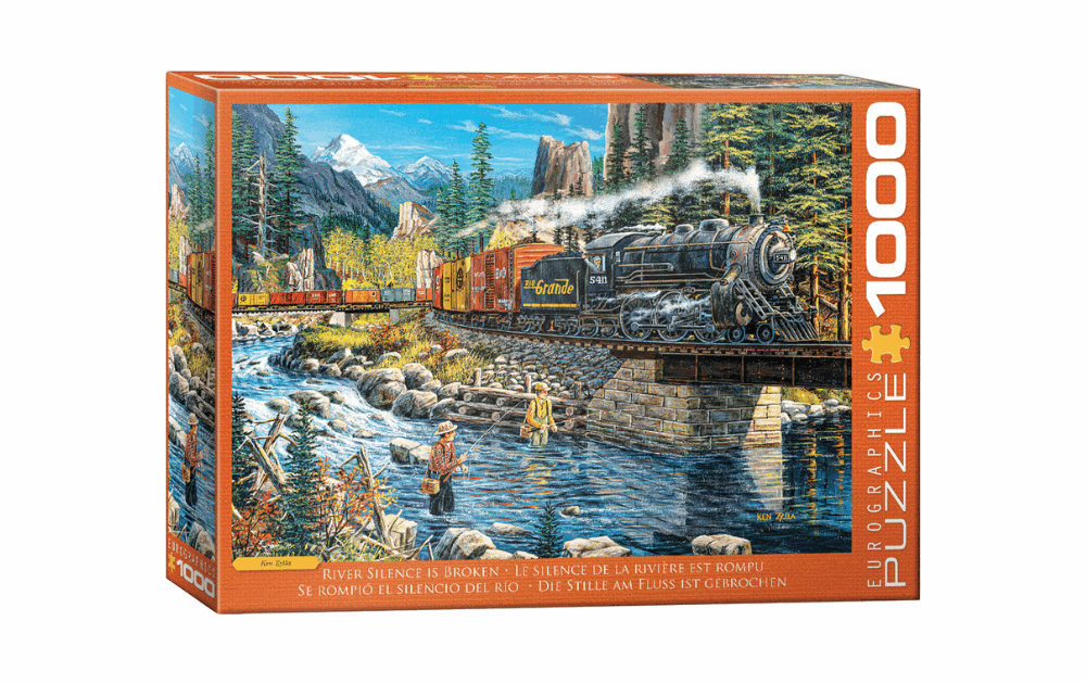 Eurographics River Silence puzzle featuring a scenic train crossing a river surrounded by nature