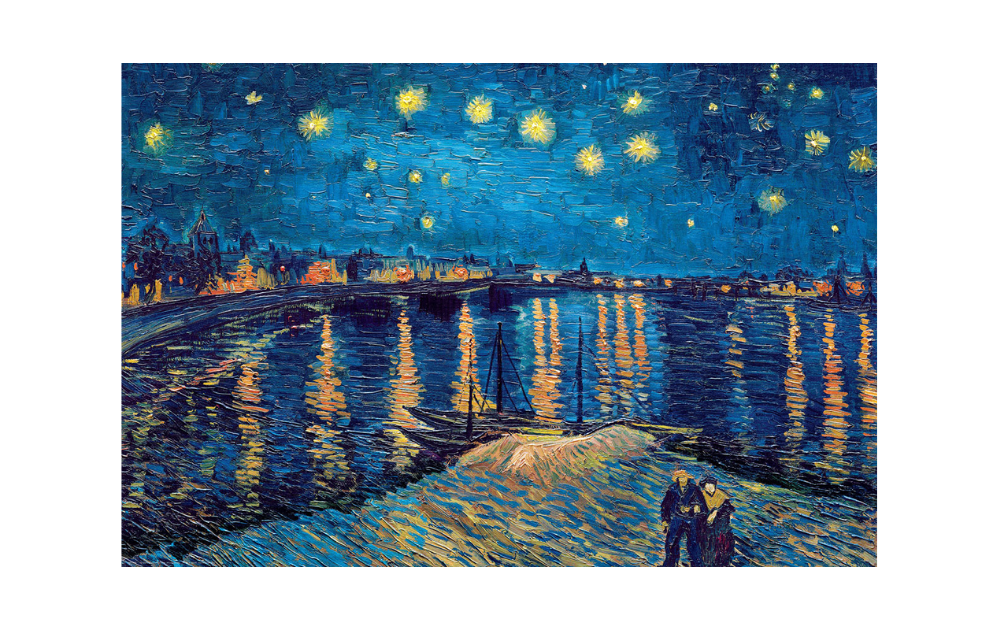 The Starry Night Over The Rhone 1000 Piece Jigsaw Puzzle from Eurographics featuring a romantic riverside scene
