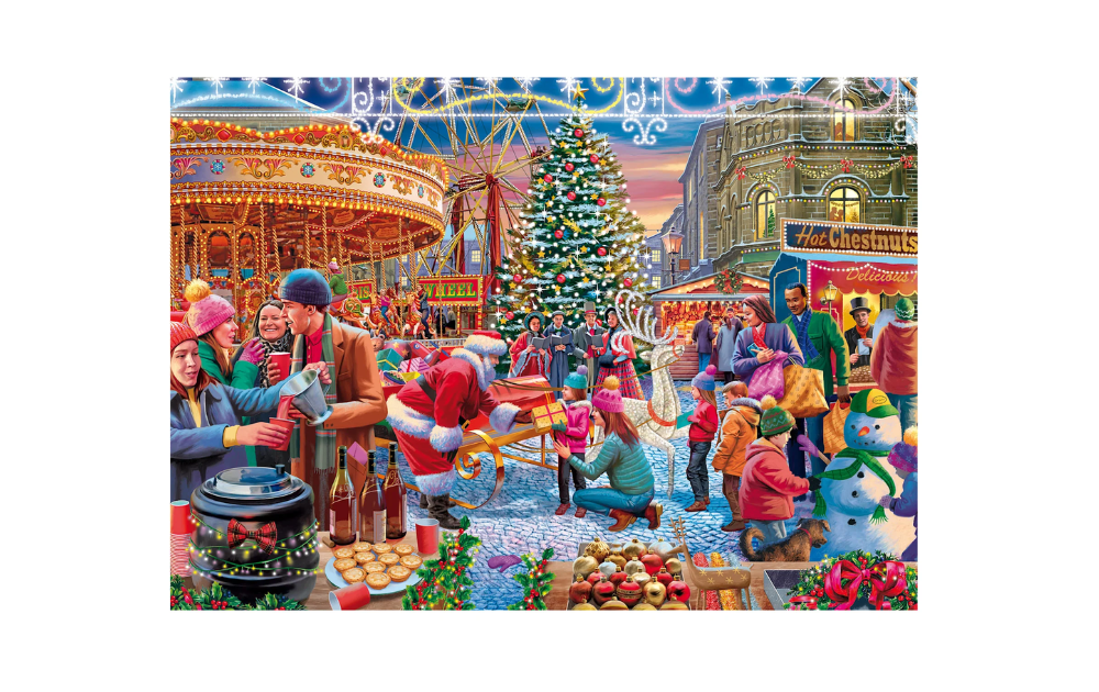 Christmas Comes to Town Advent Calendar by Falcon featuring a festive market scene with 1000 pieces