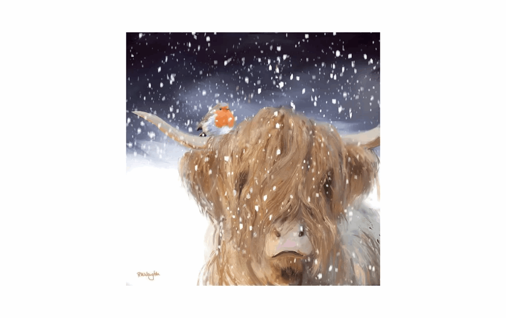 Wentworth Firm Friends 240 piece puzzle featuring a Highland cow in a snowy landscape