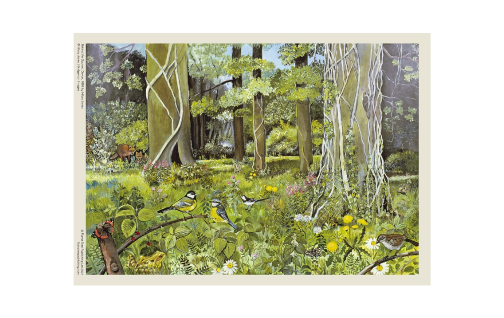 Behind the Squires puzzle by Flametree featuring a vibrant forest scene with birds and flowers