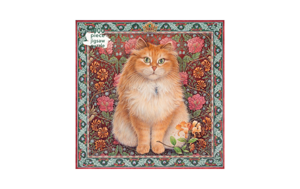 Blossomire 1000 piece puzzle featuring a fluffy orange cat surrounded by floral designs