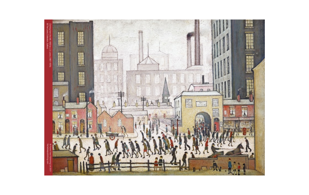 Lowry Coming From the Mill puzzle showing a bustling industrial scene with people walking in a cityscape