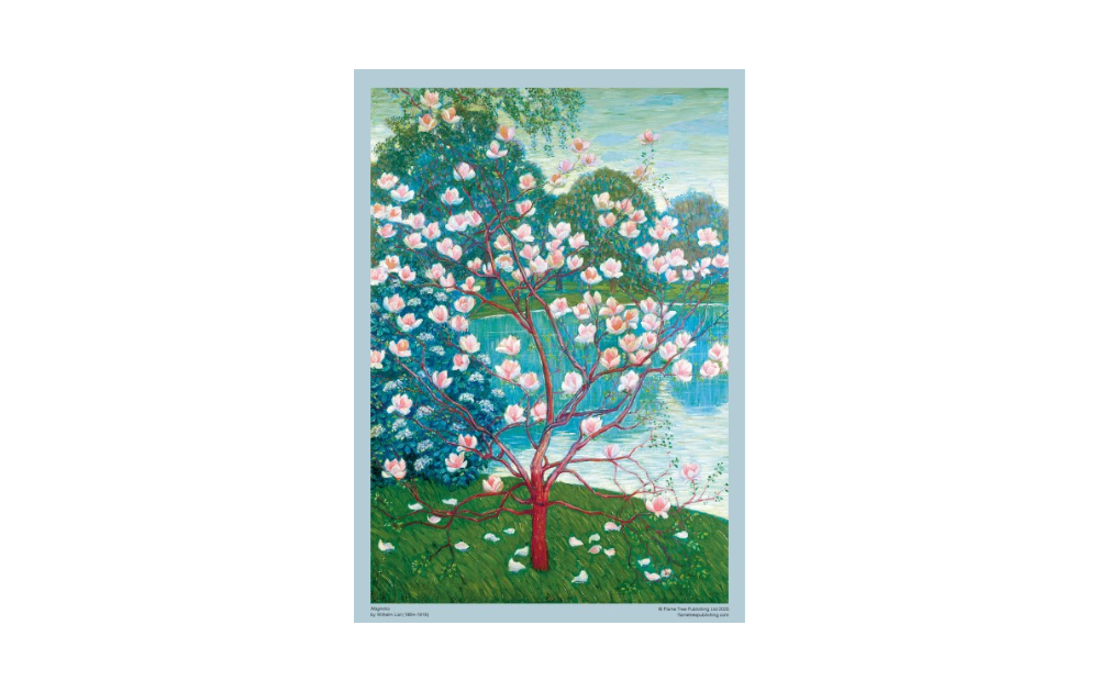 Magnolia Wilhelm List puzzle featuring a colorful flowering tree by Flametree, 1000 pieces for adults